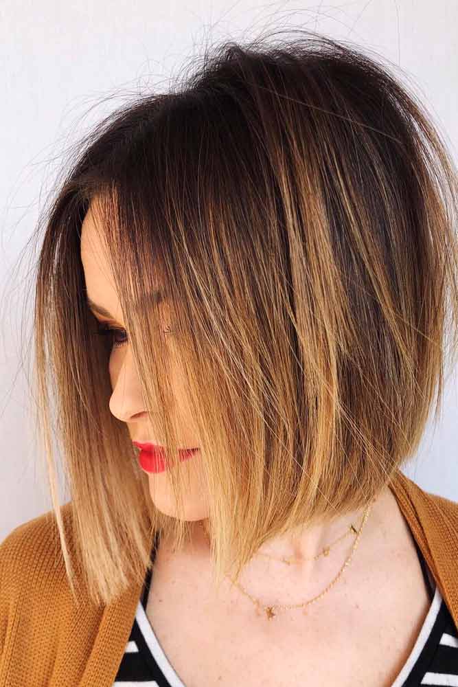 Medium Length Ombre Inverted Bob Hairstyle #ombrehairstyles #brownhair