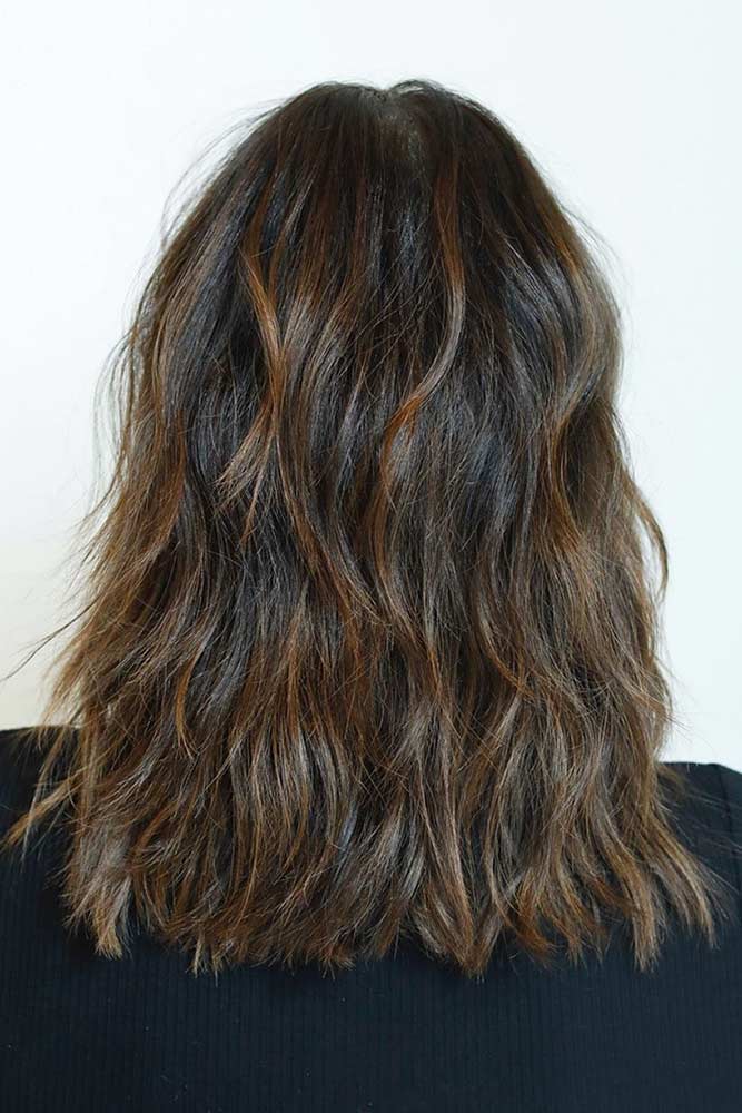 Chestnut Highlights For Layered Lob #layeredhair #hairhighlights