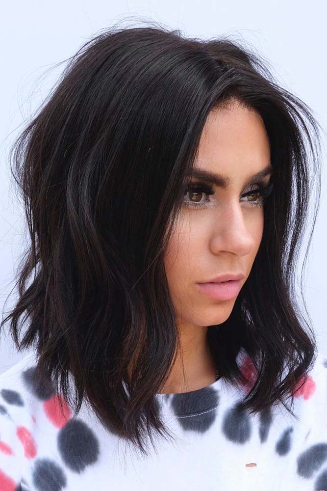 Messy Lob With Layered Ends For Brunettes #brunettes #darkhair