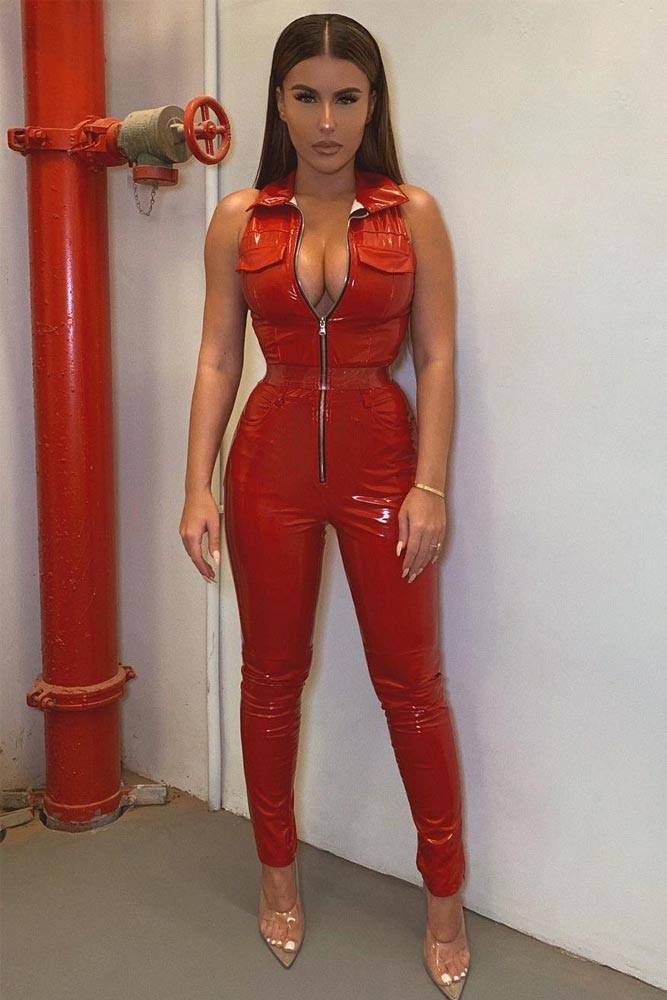 Sexy Red Vinil Jumpsuit Outfit #redjumpsuit