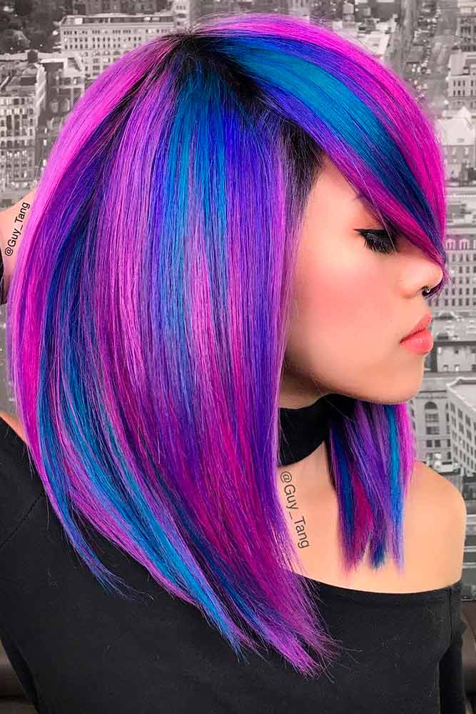 Multicolored A-line Bob With Side Fringe