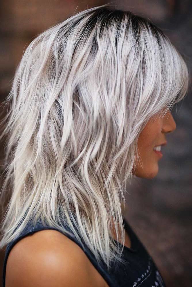 Sexy Shoulder Length Haircuts Long Silver Bob Bangs Hair Cute Ideas 