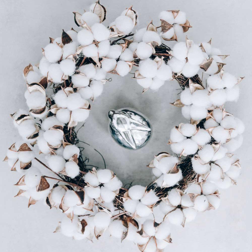 Cotton Flowers Easter Wreath with Rabbit