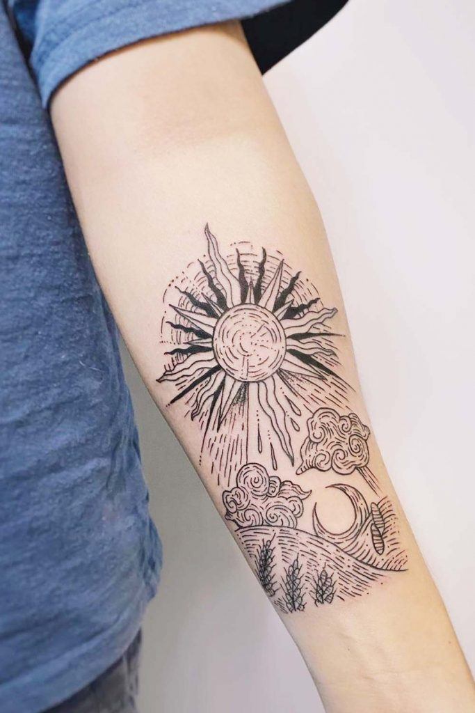 Sun Tattoo With Nature