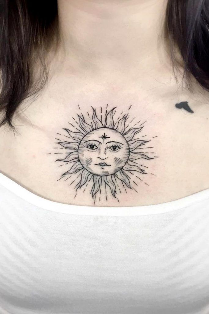 sun rays on shoulder tattoo