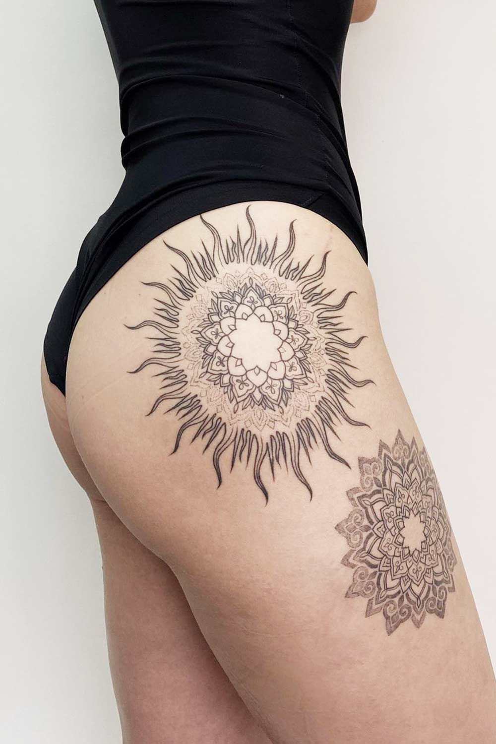 sun tattoo ideas side body black and white