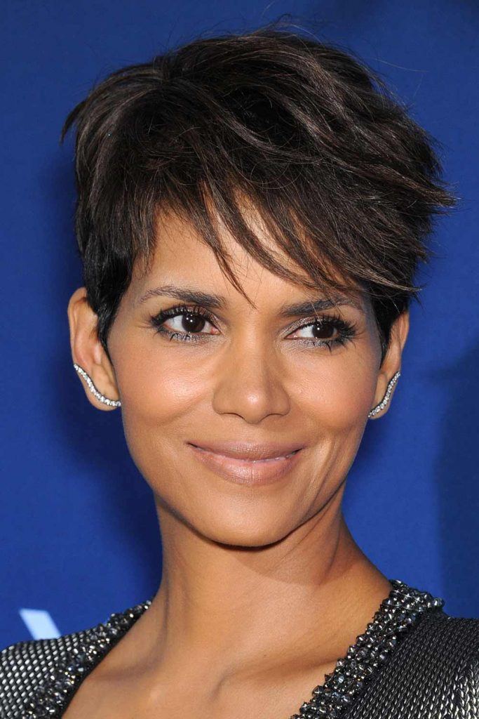 Halle Berry's Dark Pixie with Side Bangs