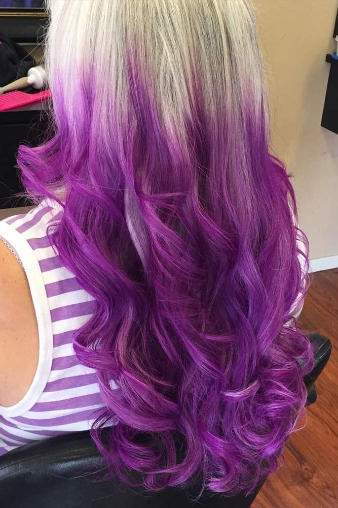 Blonde And Purple Ombre Hairstyle #longhair #ombrehair