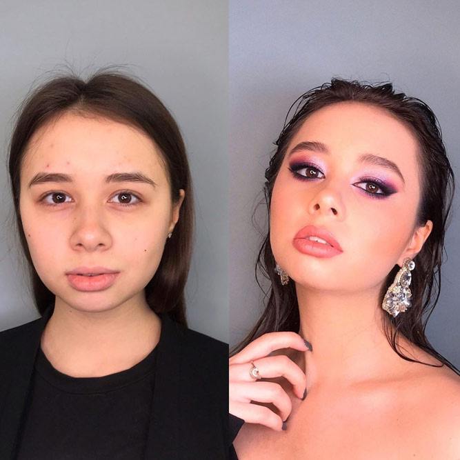 Before And After Makeup Transformations with Purple Smokey