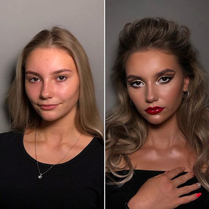 Red Lips For Before And After Makeup Transformations
