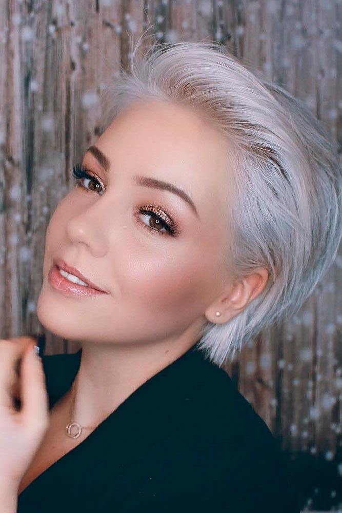 Side Swept Long Pixie #silverhair #pixiehairstyles