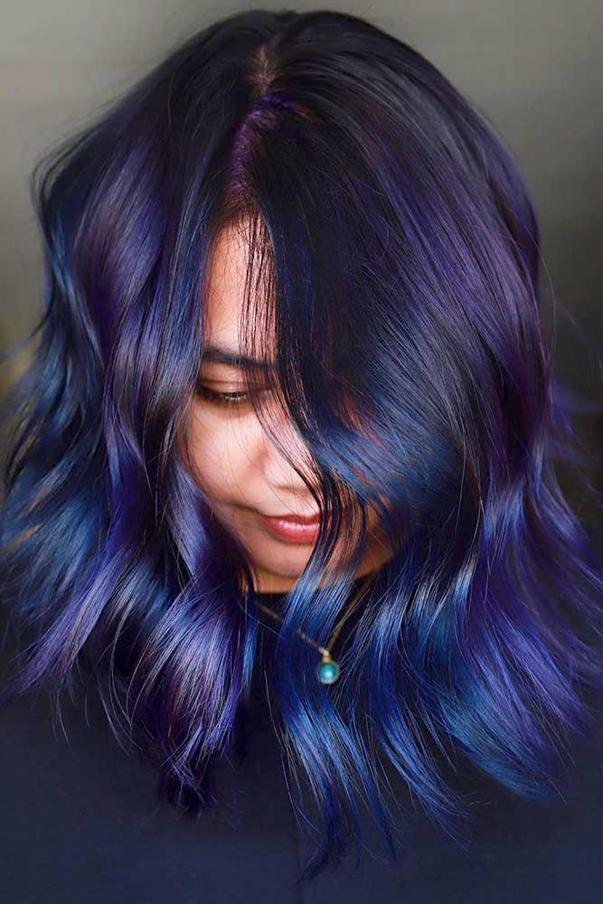 Blue And Purple Highlights for Bleck Hair #highlights #purplehighlights