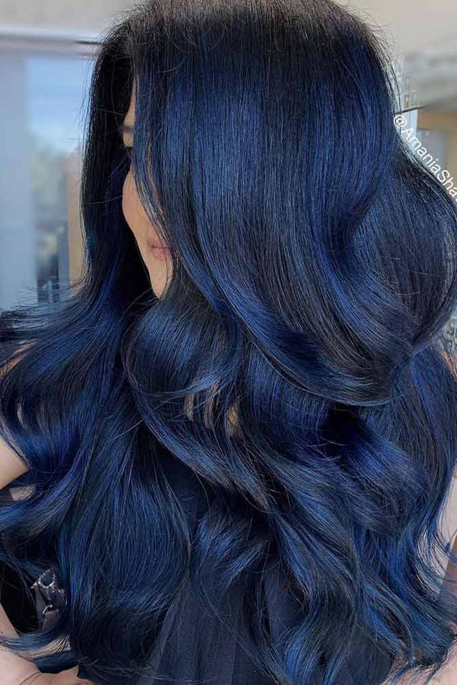 Layered Blue Black Hairstyle #blackhaircolor #chichaircolor
