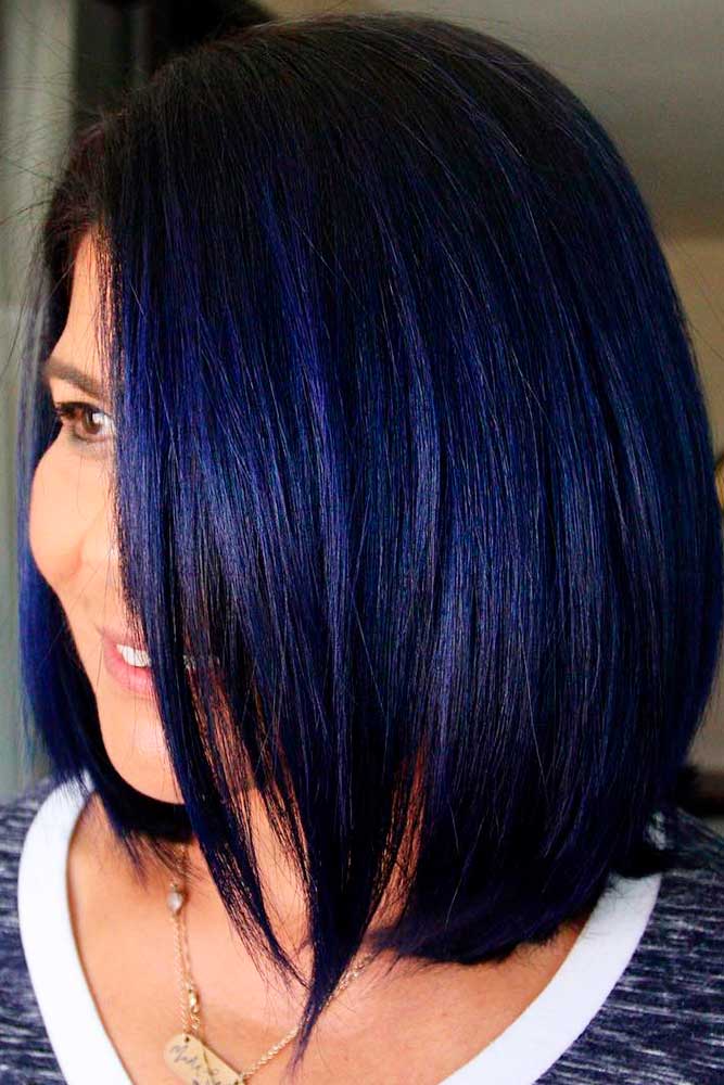 Deep Blue Hair color for Straight Hair #deepbluehair #sleekbob