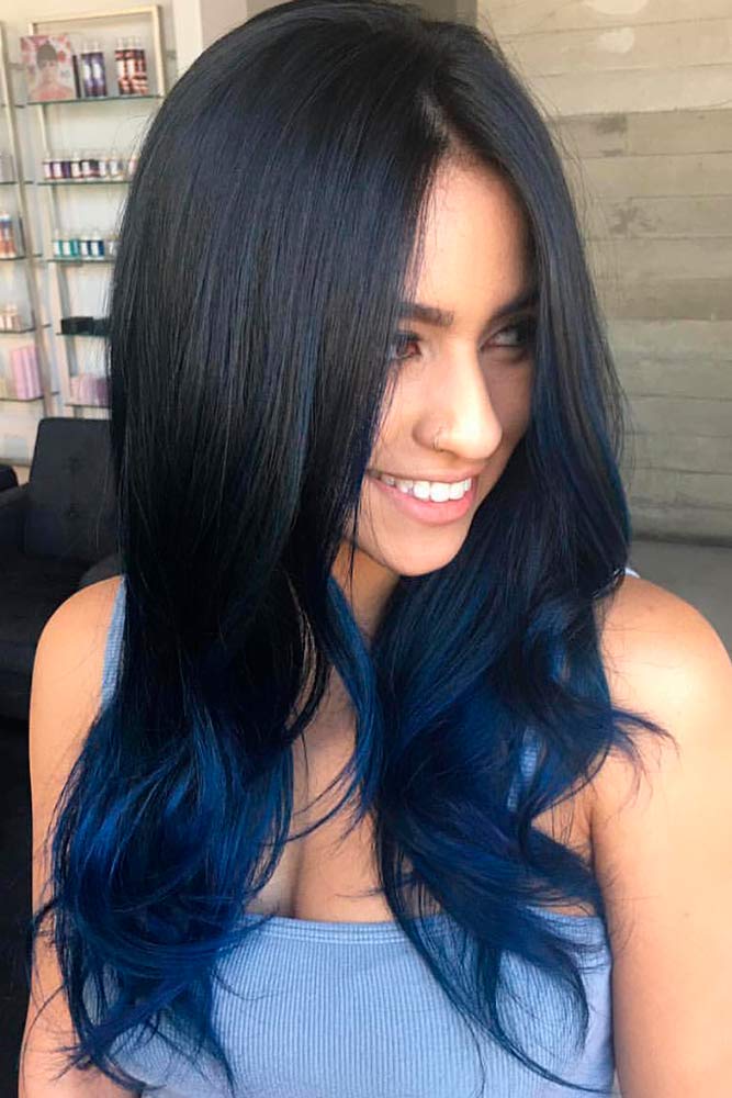 Blue And Black Ombre Hairstyle #blueblackombre #twotonedhair