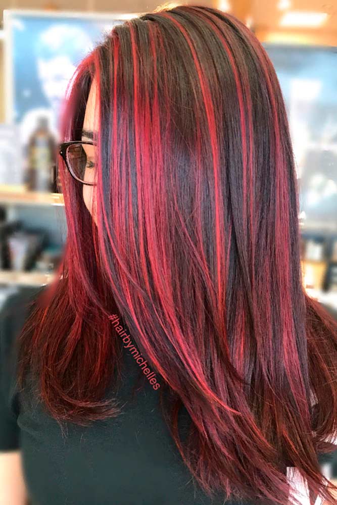 Brown Hair With Red Highlights #redhighlights #darkbrownhair