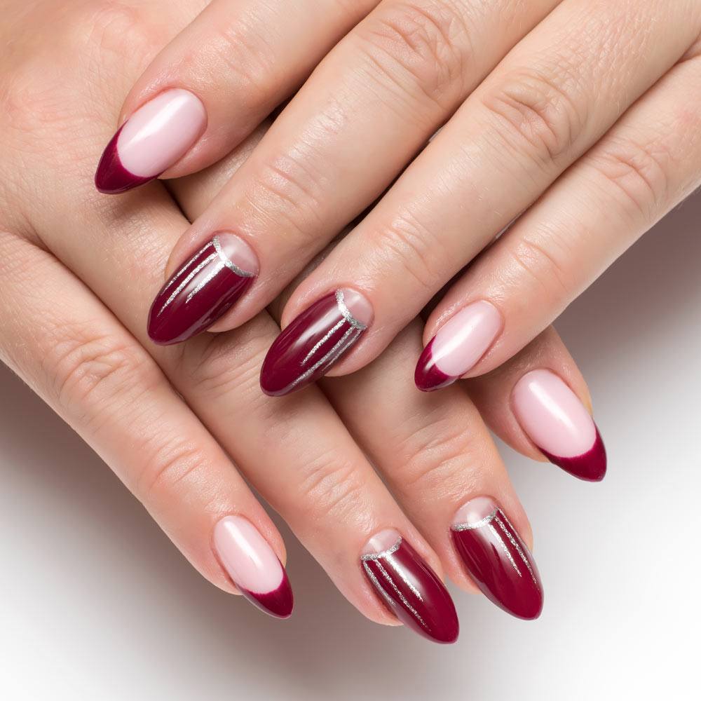 Burgundy Nails with French Maniqure