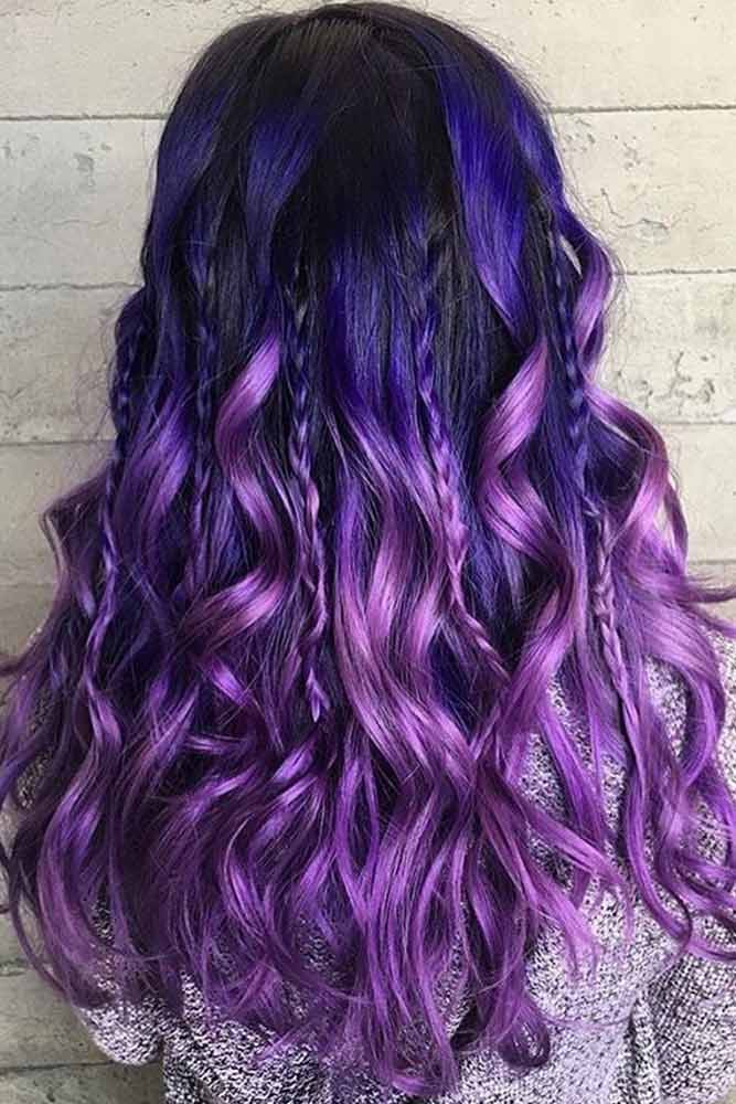 Purple And Blue Ombre Hair With Braids #curlyhair #ombrehair