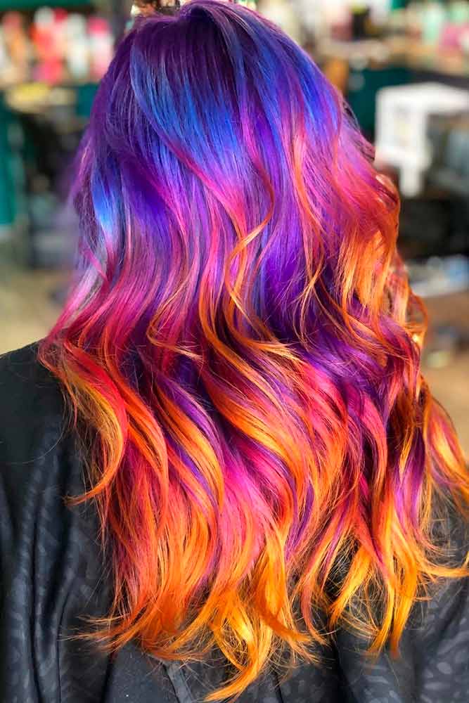 Sunset Ombre Long Hairstyle #multicoloredhair
