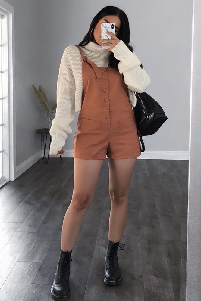 Crop Sweater With Playsuit Outfit #combatboots #cropsweater