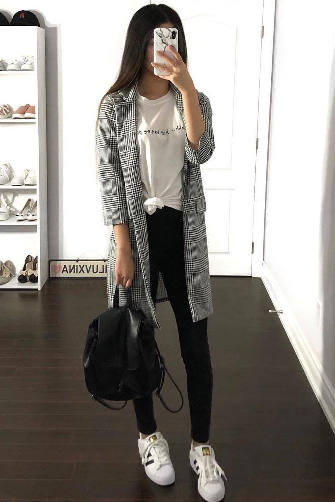 Casual School Outfit With Sneakers #sneakers #jacket