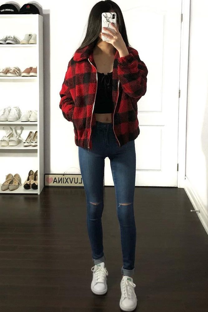 Plaid Jacket With Jeans Outfit #plaidjacket
