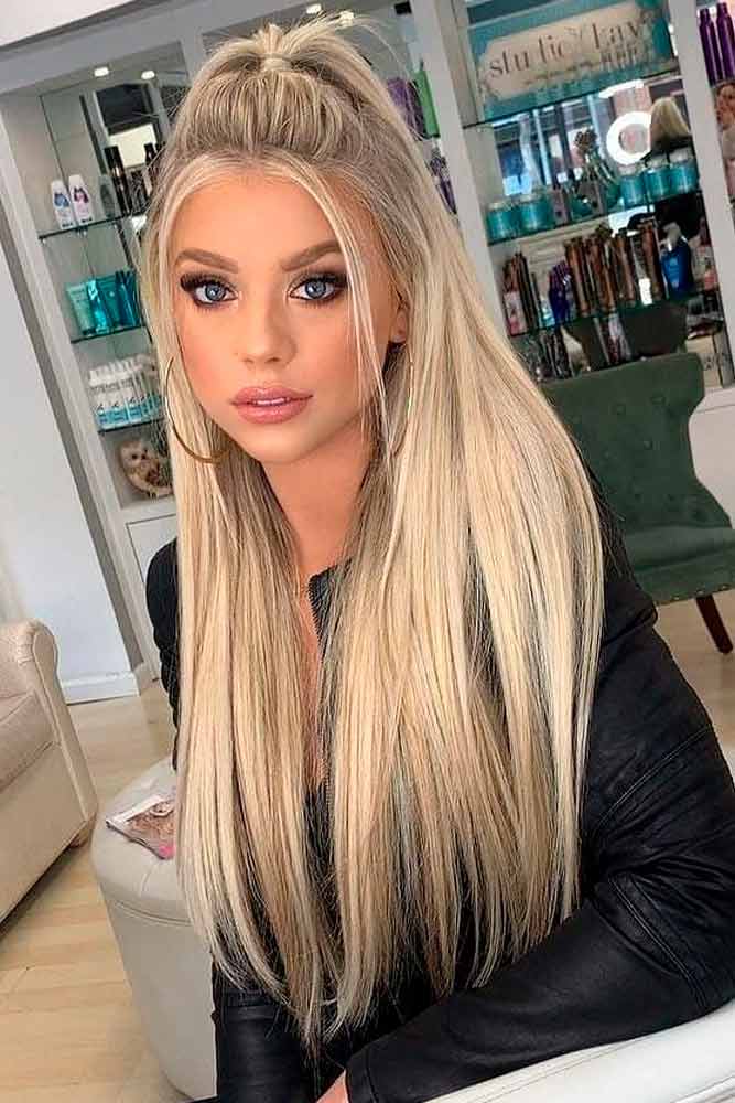 very long straight blonde hair