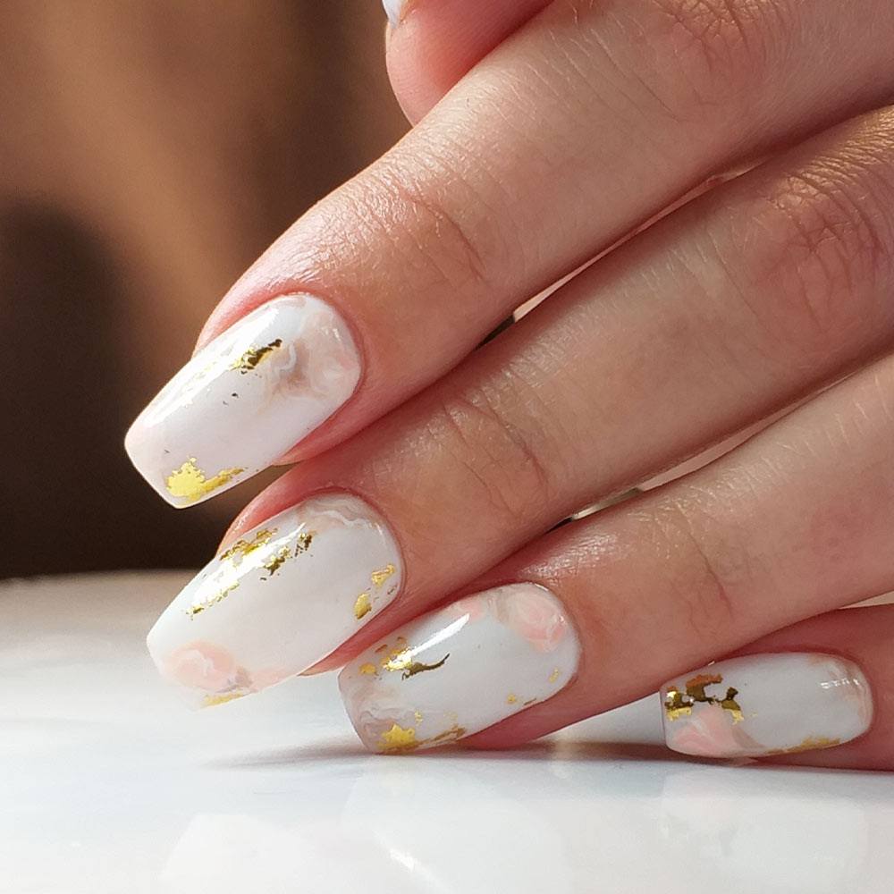 White Nails with Gold Foil