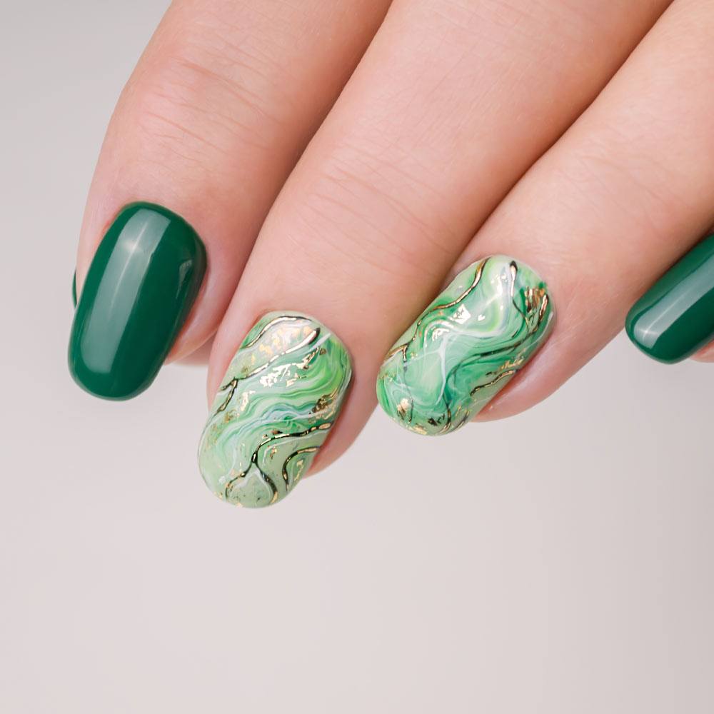 Green Nails with Water Marble
