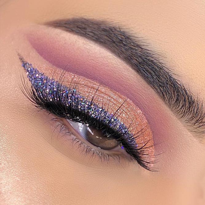 Peach Cut Crease With Purple Glitter Eyeliner #glittereyeliner