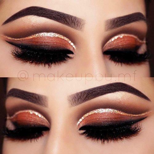 Cut Crease Makeup With Gold Glitter Eyeliner #glittereyeliner