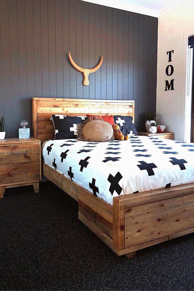 Teen Bedroom For Boy With Wooden Furniture #walldecor #rusticfurniture
