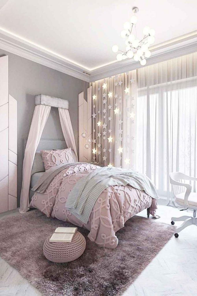 Teen Bedroom With Stars Garland #stringlights