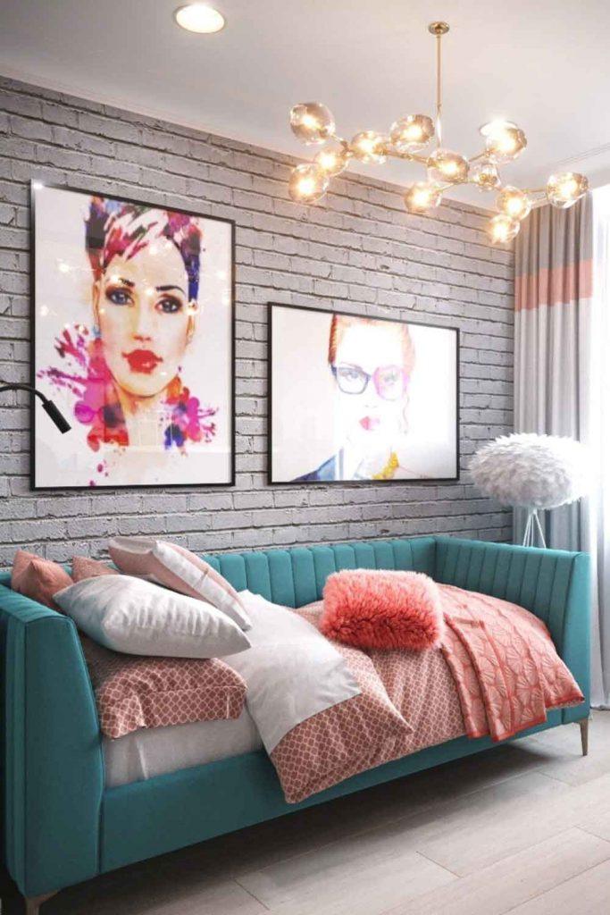 Modern Teen Bedroom With Bright Sofa #picturesdecor
