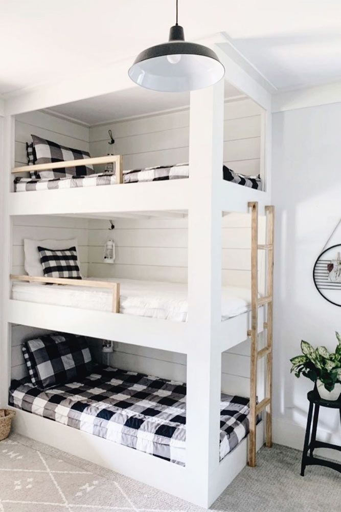 Modern Bunk Bedroom Design In White Color #plaidpattern