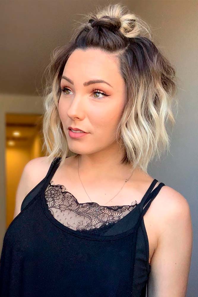 Wavy Long Bob with Top Knot