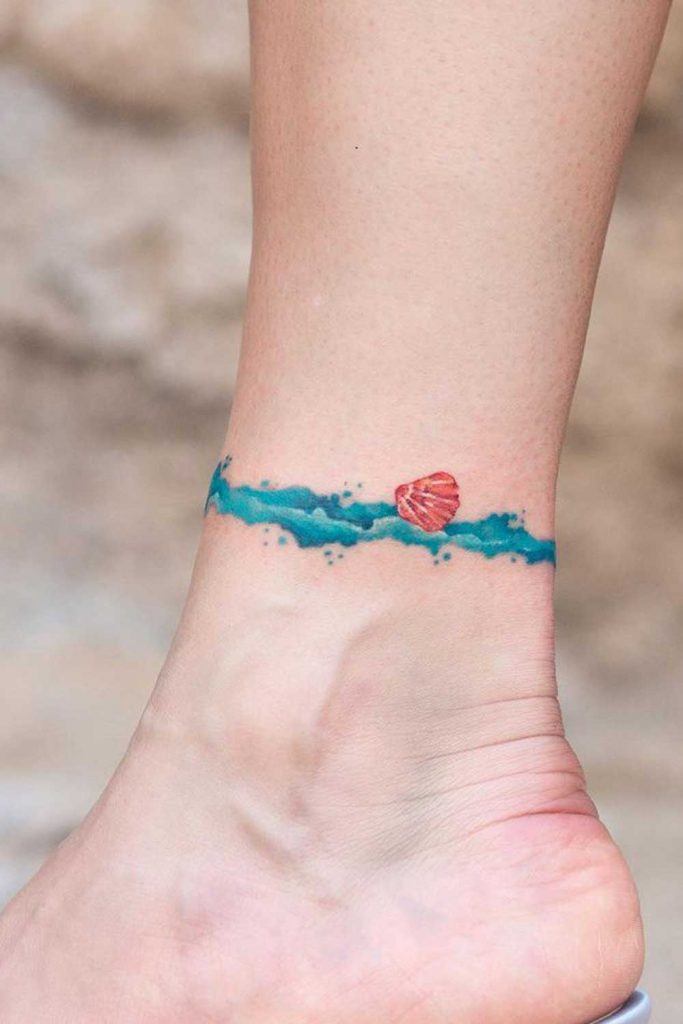 Leg Tattoo With Wave