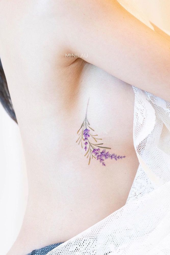 Side Body Floral Minimalist Tattoo Design #watercolortattoo #sidebodytattoo