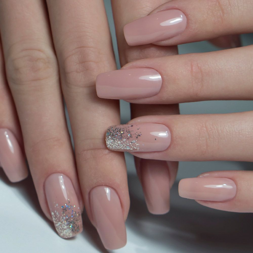 Nude Nails with Silver Glitter