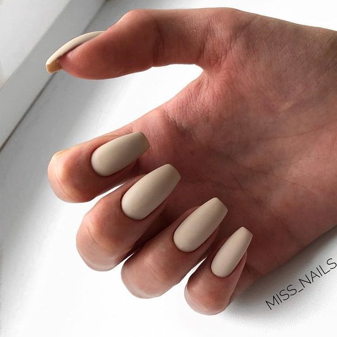 Nude Nails Design For A Coffin Shape #nudecoffinnails #mattenails