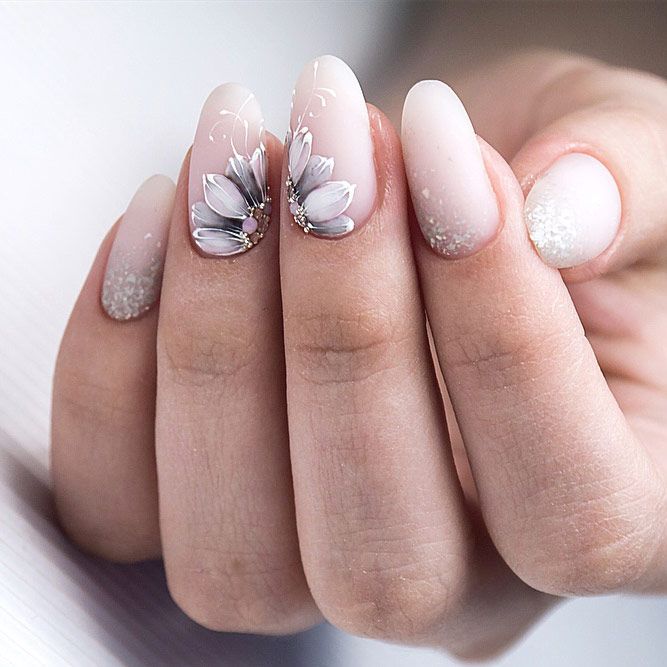 White Matte Nails With Flowers #patternednails #mattenails
