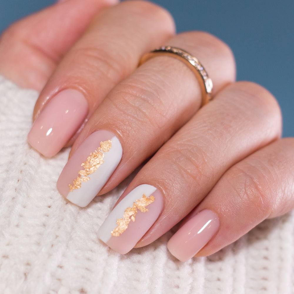 Nude Nails with Gold Foil