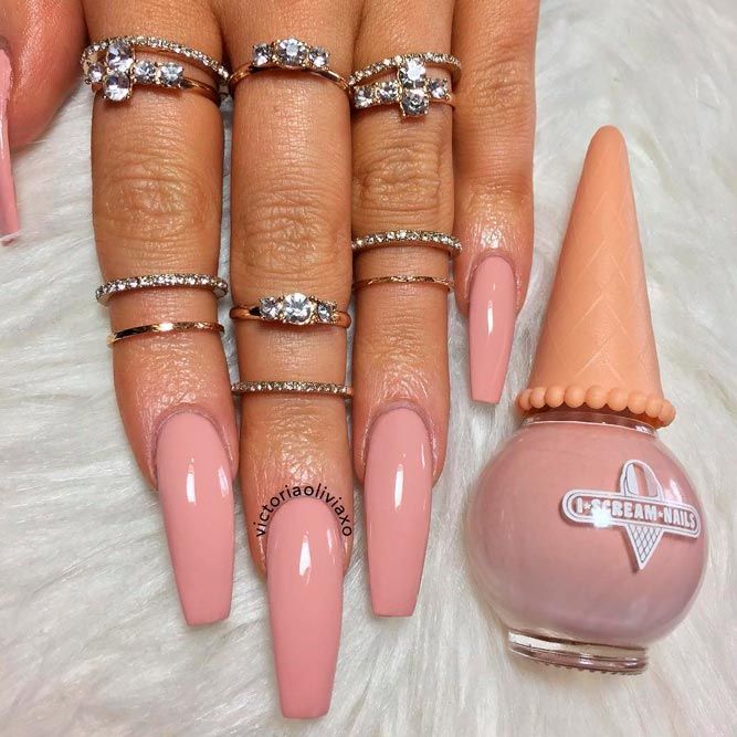 Long Coffin Nude Nails #longnails #coffinnails