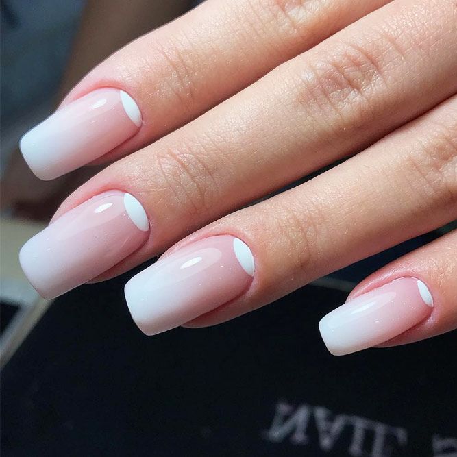 Nude Ombre Design With Half Moon Accents #halfmoon #ombrenails