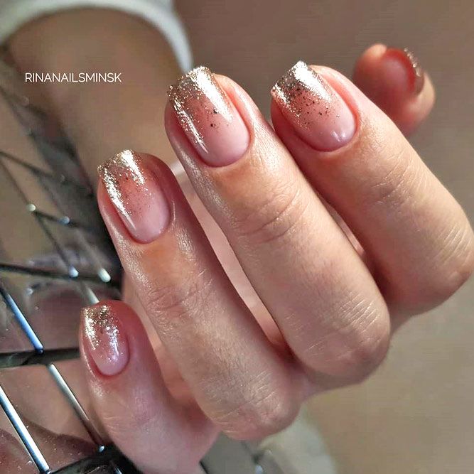 Nude Nails With Gold Glitter #goldglitterombre