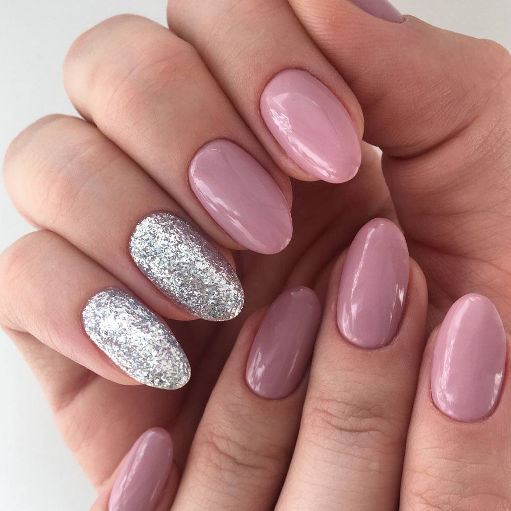 Nude Nails with Glitter Design