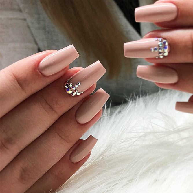 Nude Nails with Rhinestones