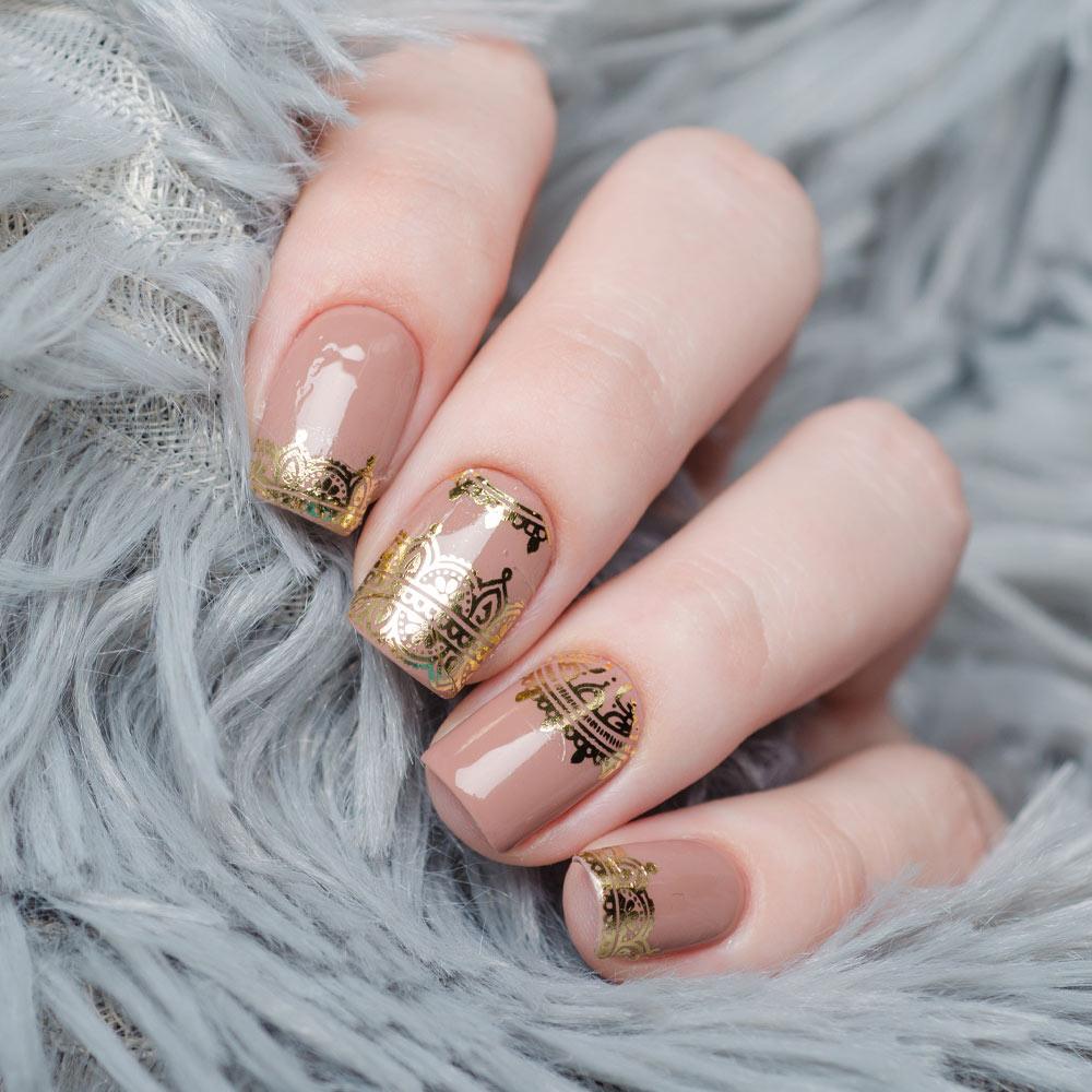 Nude Nails with Gold Foil Design