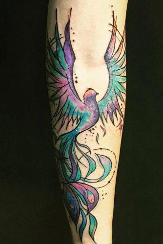 Galaxy Watercolor Phoenix Tattoo Design #watercolortattoo #galaxyphoenix