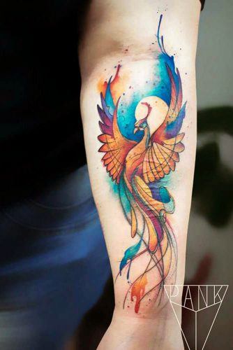 Watercolor Phoenix Tattoo Design #armtattoo #watercolorphoenixtattoo